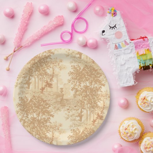  Tan Landscape Toile w/Urns en Kolommen Papieren Bordje (Feest)