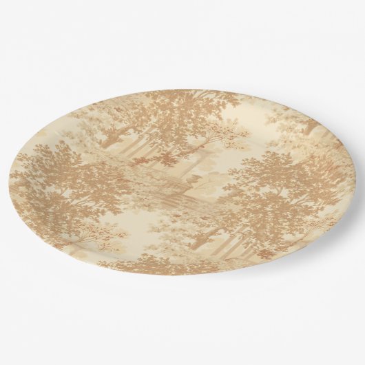  Tan Landscape Toile w/Urns en Kolommen Papieren Bordje (Gekanteld)