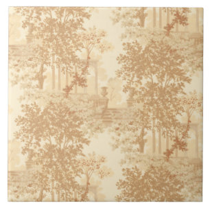 Tan Landscape Toile w/Urns en Kolommen Tegeltje