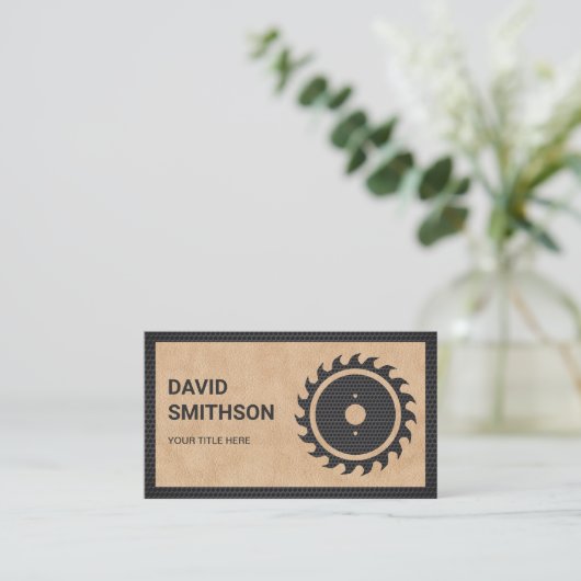 Tan Leather Black Circular Saw Handyman Carpenter Visitekaartje (Staand voorkant)