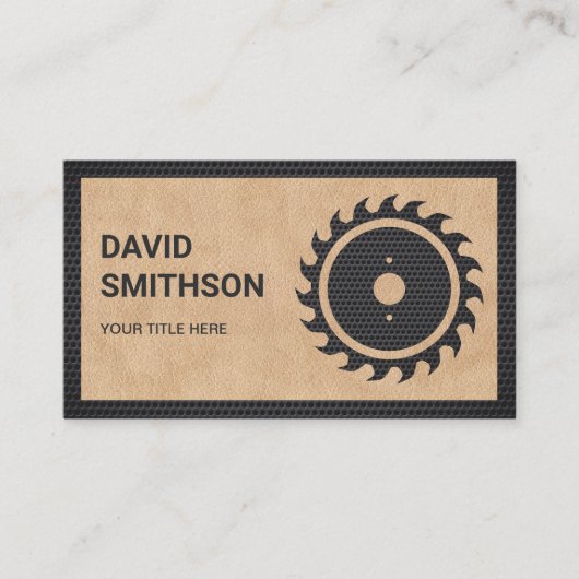 Tan Leather Black Circular Saw Handyman Carpenter Visitekaartje (Voorkant)
