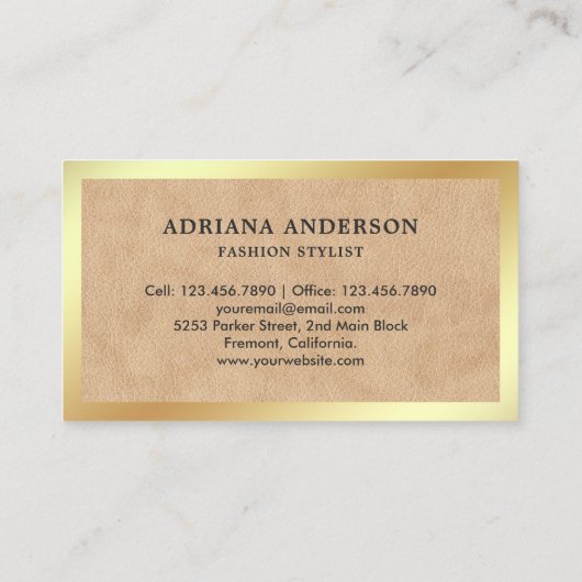 Tan Leather Black Clothes Hanger Mode Stylist Visitekaartje (Achterkant)