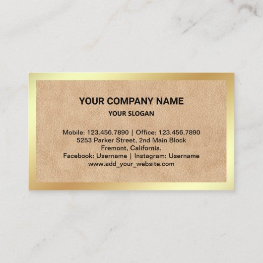 Tan Leather Gold Folie Vastgoed makelaar Foto Visitekaartje (Achterkant)