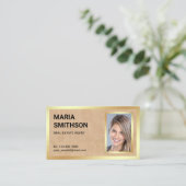 Tan Leather Gold Folie Vastgoed makelaar Foto Visitekaartje (Staand voorkant)