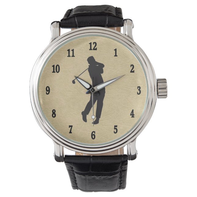 Tan Leather Golf Design Horloge (Voorkant)