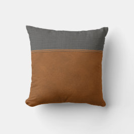 Tan Leather Grey Linen look Minimal Farmhouse Kussen