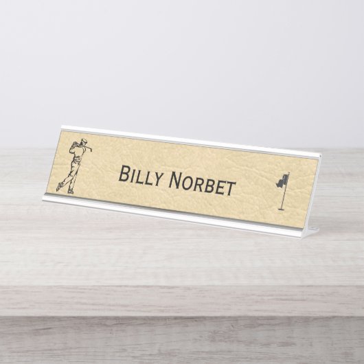 Tan Leather look Golf Design Bureau Naambordje (Voorkant)