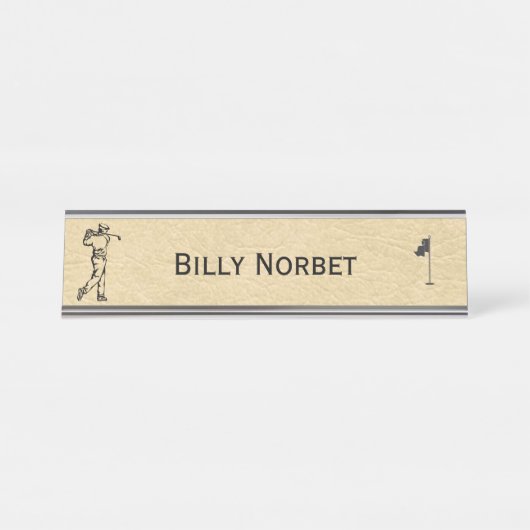 Tan Leather look Golf Design Bureau Naambordje (Voorkant)
