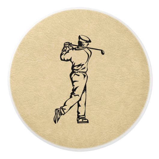 Tan Leather look Golf Design Keramische Knop (Voorkant)