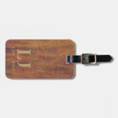 Tan Leather Monogrammed Modern  Bagagelabel (Voorkant horizontaal)