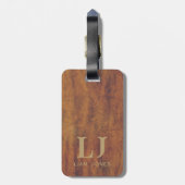 Tan Leather Monogrammed Modern  Bagagelabel (Achterkant verticaal)