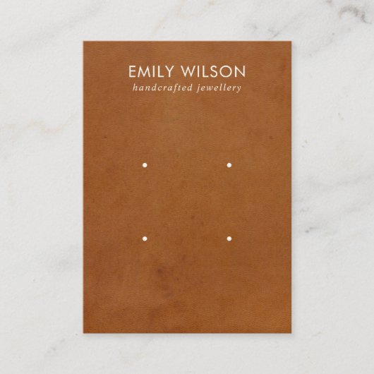 TAN LEATHER TEXTURE 2 STUD EARRING DISPLAY CARD VISITEKAARTJE (Voorkant)