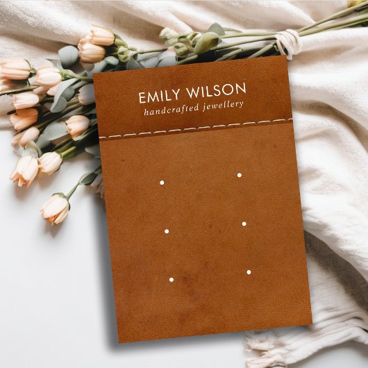 TAN LEATHER TEXTURE 3 STUD OORBEL DISPLAY KAART VISITEKAARTJE