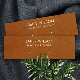 TAN LEATHER TEXTURE STUD OORBEL DISPLAY KAART MINI VISITEKAARTJE