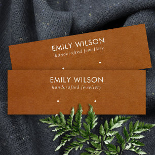 TAN LEATHER TEXTURE STUD OORBEL DISPLAY KAART MINI VISITEKAARTJE