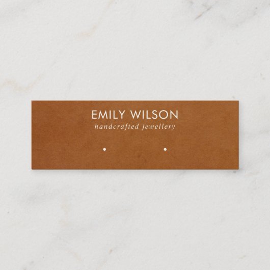 TAN LEATHER TEXTURE STUD OORBEL DISPLAY KAART MINI VISITEKAARTJE (Voorkant)