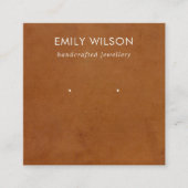 TAN LEATHER TEXTURE STUD OORBEL DISPLAY KAART VIERKANTE VISITEKAARTJE (Voorkant)