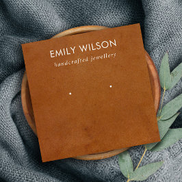 TAN LEATHER TEXTURE STUD OORBEL DISPLAY KAART VIERKANTE VISITEKAARTJE