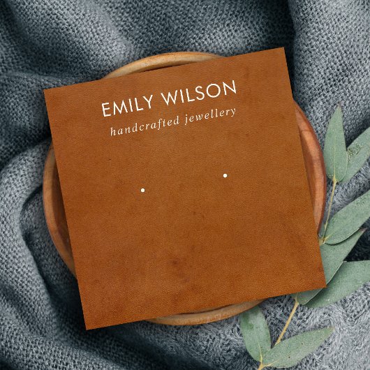 TAN LEATHER TEXTURE STUD OORBEL DISPLAY KAART VIERKANTE VISITEKAARTJE