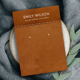 TAN LEATHER TEXTURE STUD OORBEL DISPLAY KAART VISITEKAARTJE