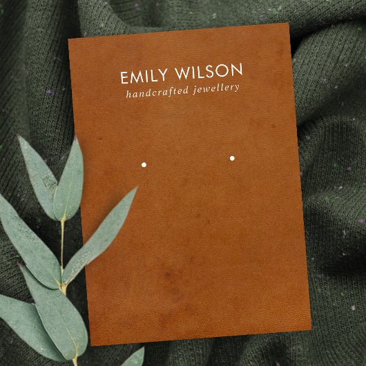 TAN LEATHER TEXTURE STUD OORBEL DISPLAY KAART VISITEKAARTJE