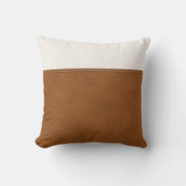 Tan Leather White Linen look Minimal Farmhouse Kussen
