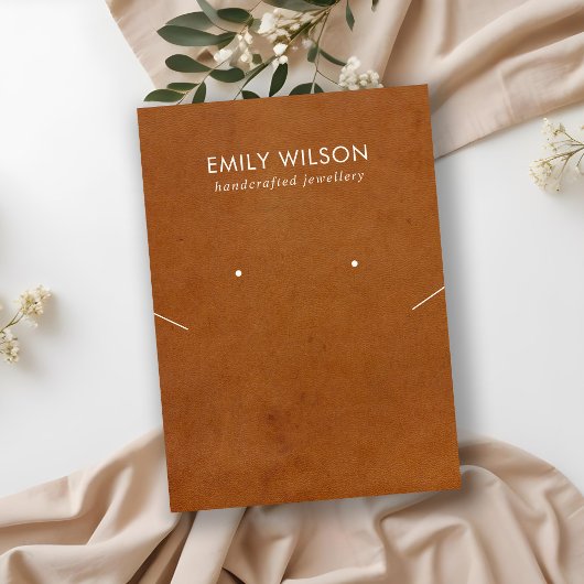 TAN LEDEREN TEXTUUR KETTING OORBEL DISPLAY KAART VISITEKAARTJE