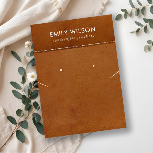 TAN LEDEREN TEXTUUR KETTING OORBEL DISPLAY KAART VISITEKAARTJE