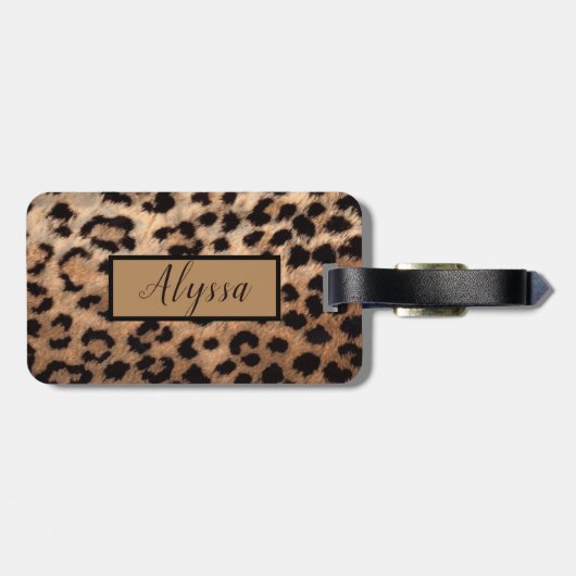 Tan Leopard Cheetah Animal Print gepersonaliseerd Bagagelabel (Achterkant horizontaal)