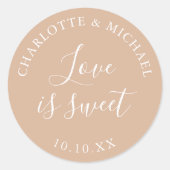 Tan liefde is zoete bruiloft gunst ronde sticker (Voorkant)