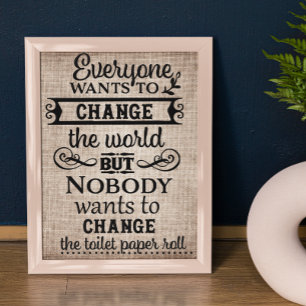 Tan Linen kijk om de toiletpapierruimte te wijzige Poster