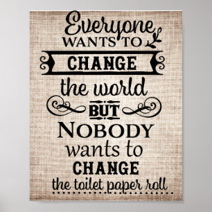 Tan Linen kijk om de toiletpapierruimte te wijzige Poster