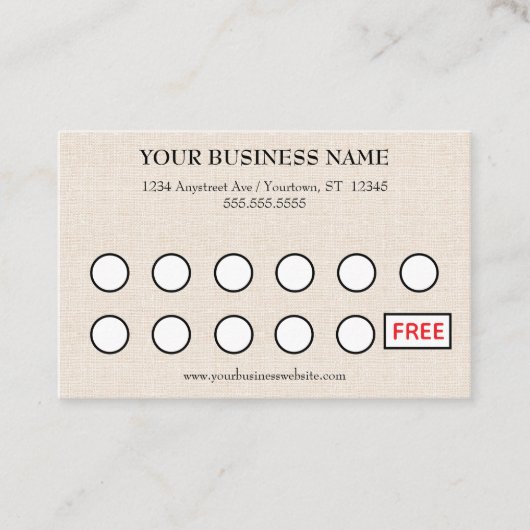 Tan Linen Look Generic Customer Rewards Visitekaartje (Voorkant)