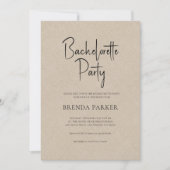 Tan Linen Simple Black Script Bachelorette Party Kaart (Voorkant)