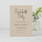 Tan Linen Simple Black Script Bachelorette Party Kaart (Staand voorkant)