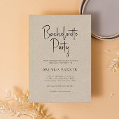 Tan Linen Simple Black Script Bachelorette Party Kaart