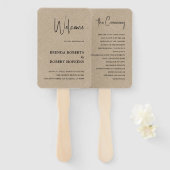 Tan Linen Simple Black Script Weddenschap Hand Fan Handwaaier (Voorkant en achterkant)