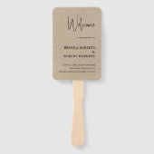 Tan Linen Simple Black Script Weddenschap Hand Fan Handwaaier (Voorkant)