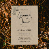 Tan linen Simple White Script Rehearsal Dinner Kaart