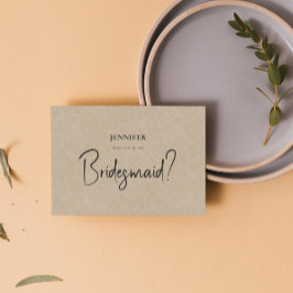 Tan Linen White Script zal je zijn mijn Bridesmaid Kaart