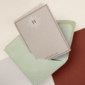 Tan Marsala Delicate Floral Monogram Notitiekaartje