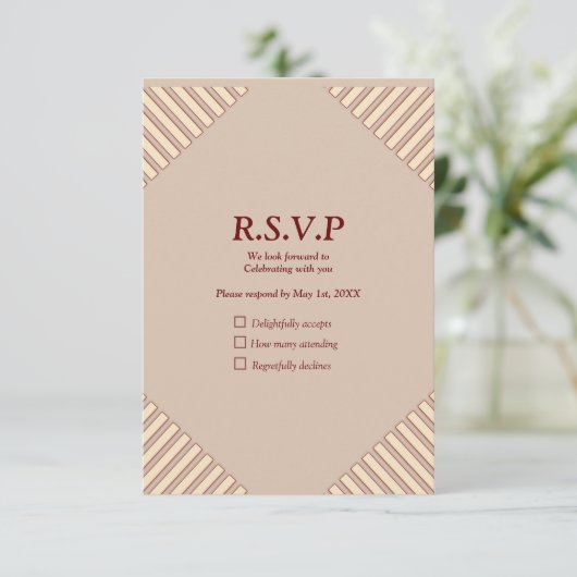 Tan - Marsala Wijn en draai van roze huiden RSVP Kaartje (Staand voorkant)