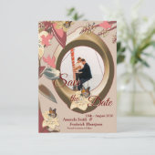 Tan - Marsala Wijn en draai van roze huiden Save The Date (Staand voorkant)