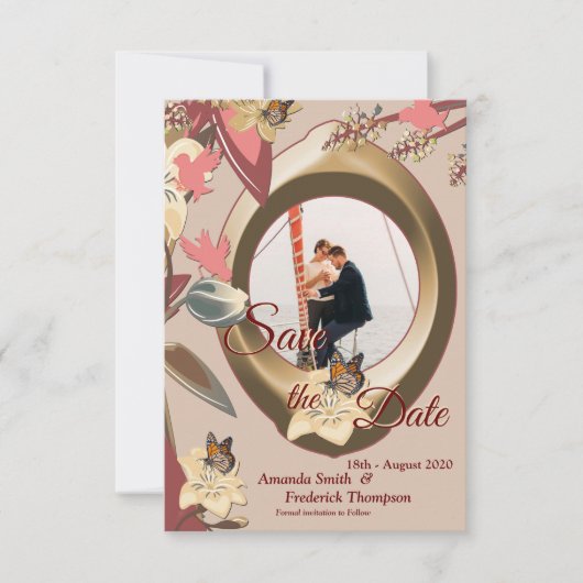 Tan - Marsala Wijn en draai van roze huiden Save The Date (Voorkant)