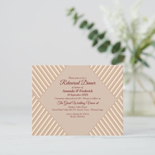 Tan-Marsala Wijn en draai van roze repetitie Dinne Kaart (Staand voorkant)