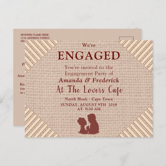 Tan - Marsala Wijn en getextureerd Verloving Uitnodiging Briefkaart (Voorkant / Achterkant)
