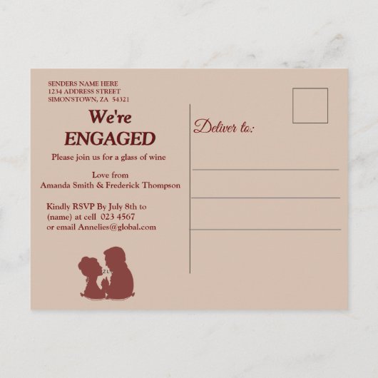 Tan - Marsala Wijn en getextureerd Verloving Uitnodiging Briefkaart (Achterkant)