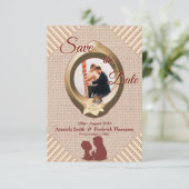 Tan - Marsala wijn getextureerd sparen de Datum Save The Date (Staand voorkant)