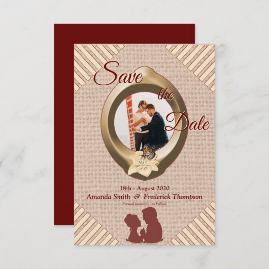 Tan - Marsala wijn getextureerd sparen de Datum Save The Date (Voorkant / Achterkant)