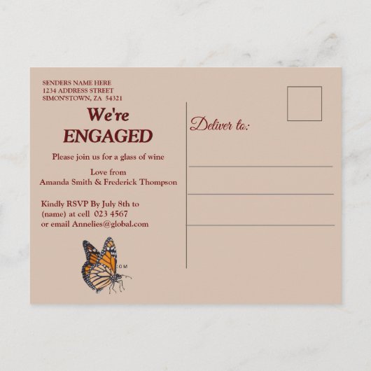 Tan - Marsala Wijn & Modern Verloving Uitnodiging Briefkaart (Achterkant)